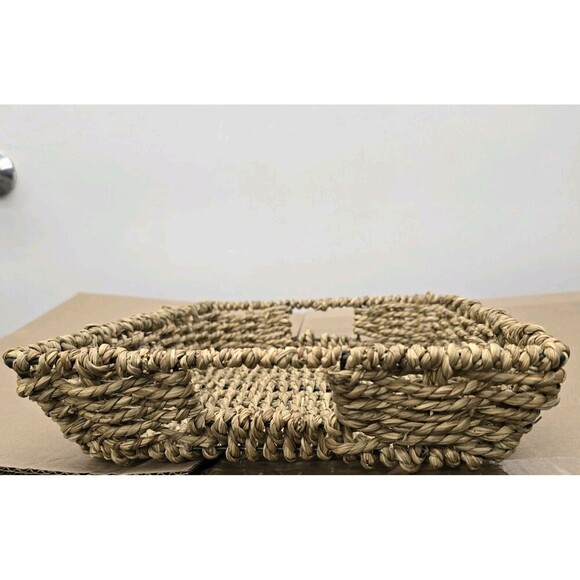 Wicker Rattan Basket Serving Tray Rectangle Metal Frame Storage Decor Woven - Picture 3 of 4